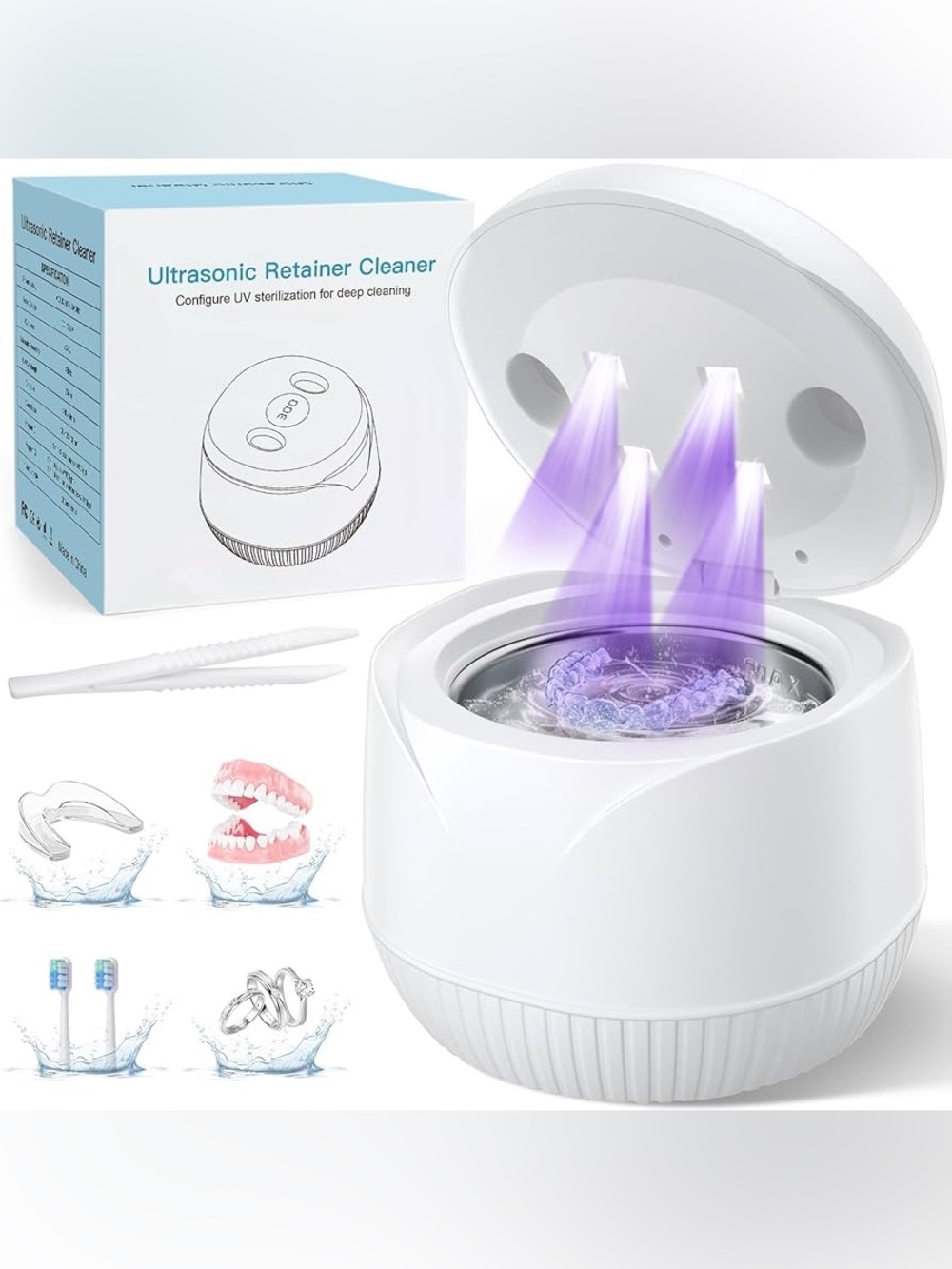 Dental Ultrasonic Retainer Cleaner Machine: 45kHz Dental Cleaning Pod with Digi